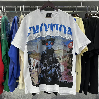 MIXED EMOTION Shirt Rhinestone Short Sleeve Men Women T-shirt Streetwear 100% Cotton Loose Round Neck Top Tees Oversized Tee Top