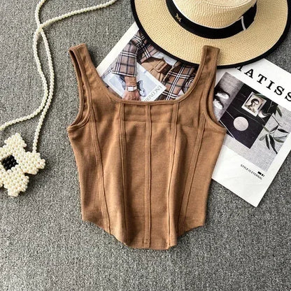 Vintage Denim Tanks Camis for Women Almighty Casual Sleeveless Zipper Spliced Femme Corset Crop Tops Elegant Chic Tank Camisoles