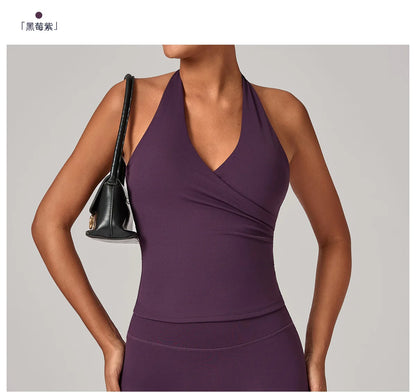 Halter Vest Gym Vest Woman Backless Tank Tops Push Up Sport Vest Running Outdoor Recreation Vest Workout Elastic Tops Activewear