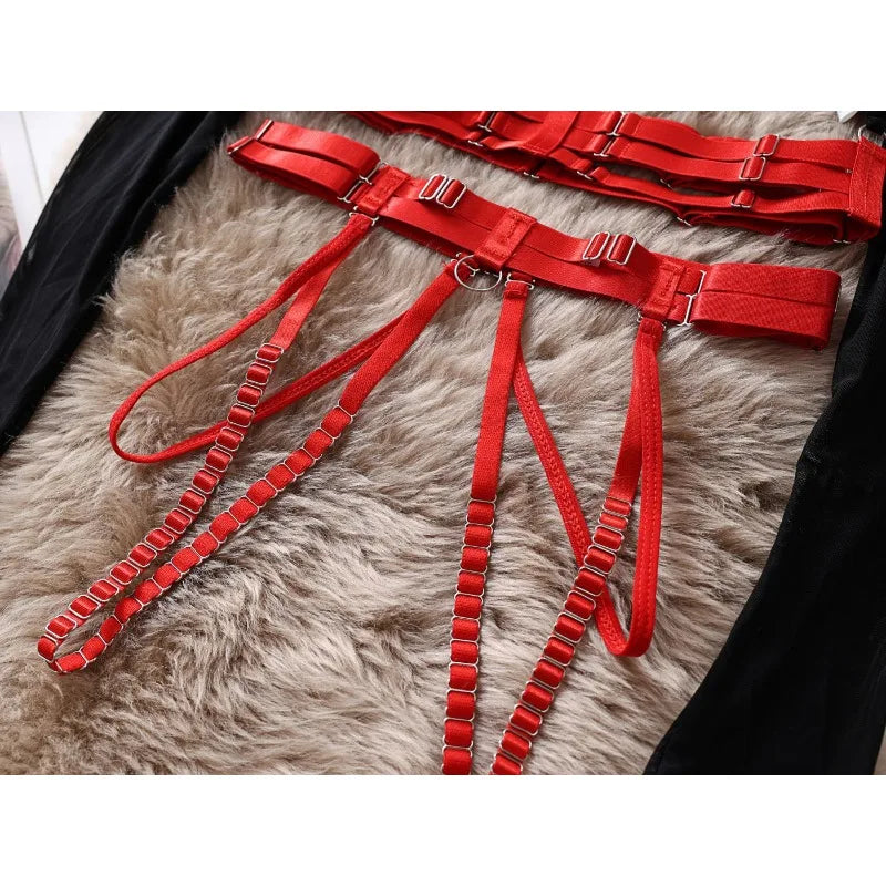 Tornova Sexy Lingerie Set for Women Strap Sexy Lingerie Mesh Splicing Hollow Sexy Lingerie 5-piece Set Halter Underwear Set New