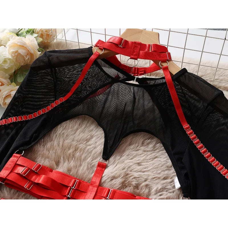 Tornova Sexy Lingerie Set for Women Strap Sexy Lingerie Mesh Splicing Hollow Sexy Lingerie 5-piece Set Halter Underwear Set New