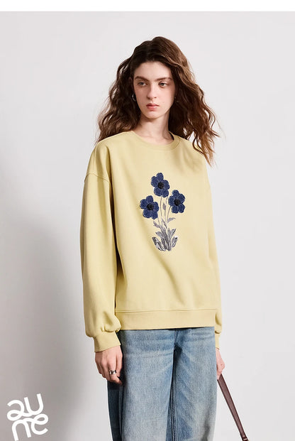 TOYOUTH Women Cotton Sweatshirt 2026 Spring New Knit Striped Turn-Down Collar Loose Unique Stylish Top