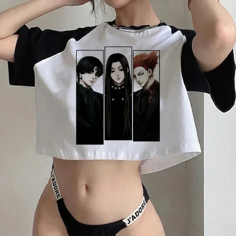 Crop Top T-shirt Hunter X Hunter Tees Cropped Harajuku Cartoon Killua Tshirt Funny Japanese Anime Hisoka T Shirt Tops Y2k Manga