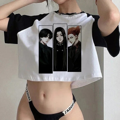 Crop Top T-shirt Hunter X Hunter Tees Cropped Harajuku Cartoon Killua Tshirt Funny Japanese Anime Hisoka T Shirt Tops Y2k Manga