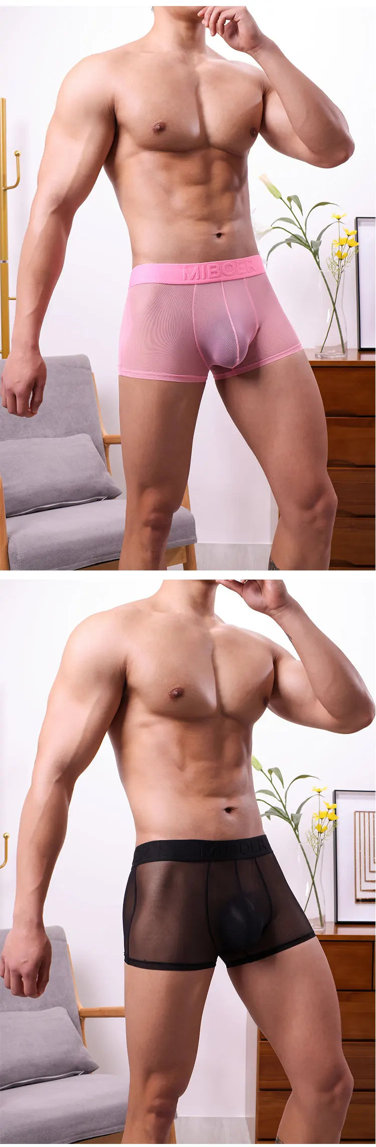 MIBOER Men's Sheer Mesh Boxer Briefs with 3D Contoured Pouch And Embossed Logo Waistband Ultra Thin Breathable Underwear