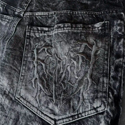Gothic Retro Baggy Unisex Mopping Pants Y2K Phantom Jeans High Street Spider Embroidered Patch Hip Hop Streetwear Straight Jeans