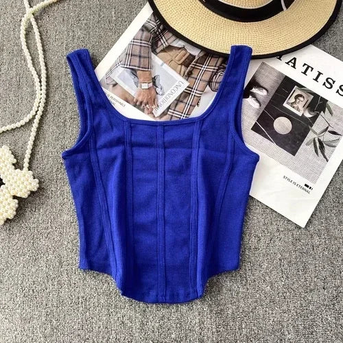 Vintage Denim Tanks Camis for Women Almighty Casual Sleeveless Zipper Spliced Femme Corset Crop Tops Elegant Chic Tank Camisoles
