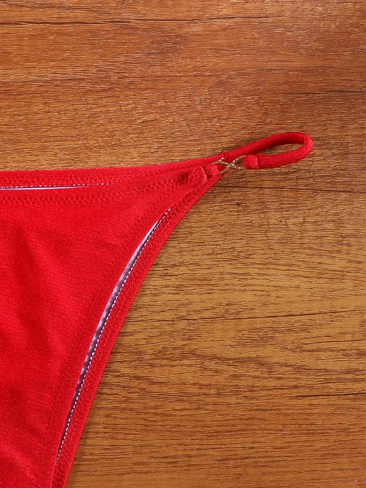 Halter Solid Bikinis New Thongs Swimsuit Women's Swimwear 2026 Bathing Suit High Cut Biquini Mujer Micro Thongs Beach Wear