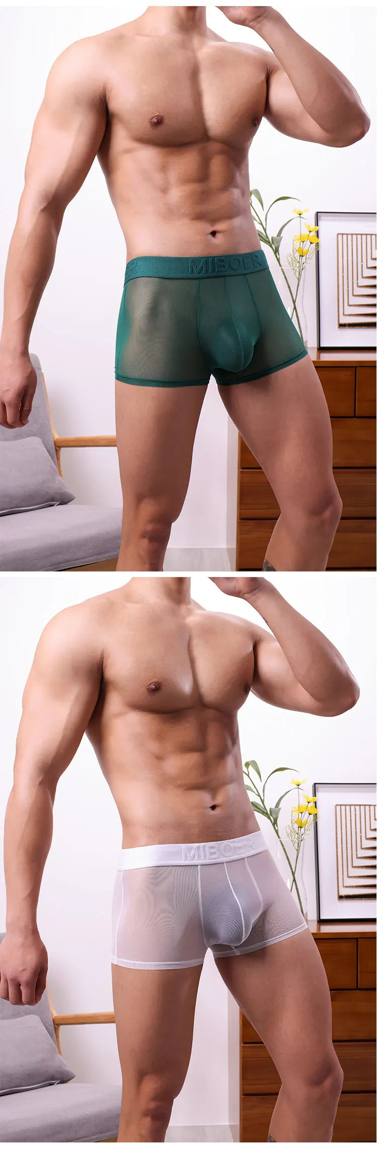 MIBOER Men's Sheer Mesh Boxer Briefs with 3D Contoured Pouch And Embossed Logo Waistband Ultra Thin Breathable Underwear