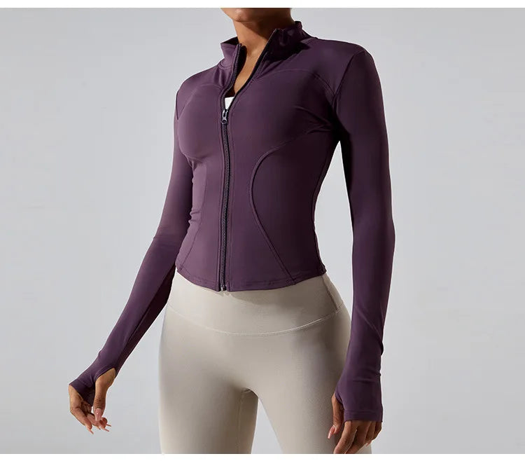 Zipper Long Sleeve Sports Jacket Women Fitness Yoga Shirt Gym Top Activewear Running Coats Push Up Workout Clothes Woman Jacket