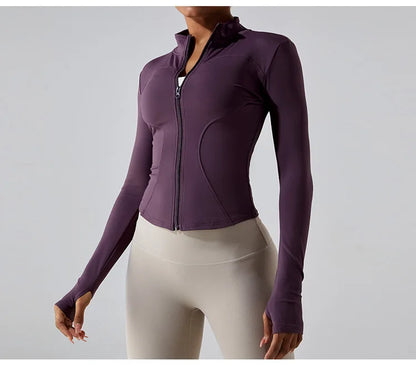 Zipper Long Sleeve Sports Jacket Women Fitness Yoga Shirt Gym Top Activewear Running Coats Push Up Workout Clothes Woman Jacket
