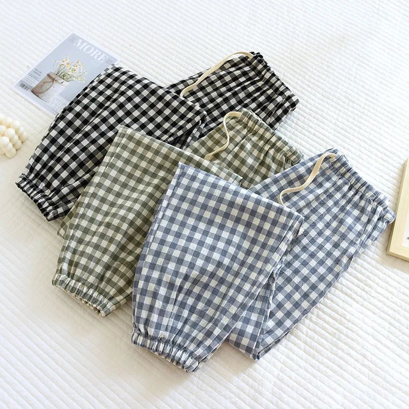 New Women's Casual Home Pants for Couple Plaid Sleepwear Pajama Pants Spring Summer Home Pants for Lovers Men Women Home Bottoms