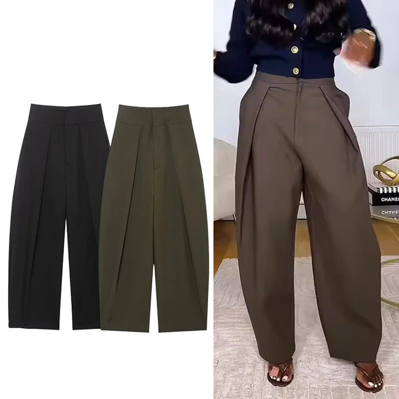 Casual Loose Pants Women High Waist Pleated Straight Long Wide Leg Trousers Female 2026 Spring Autumn Fashion Lady Bottoms ﻿
