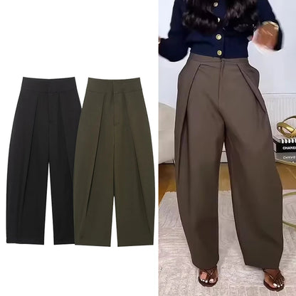 Casual Loose Pants Women High Waist Pleated Straight Long Wide Leg Trousers Female 2026 Spring Autumn Fashion Lady Bottoms ﻿