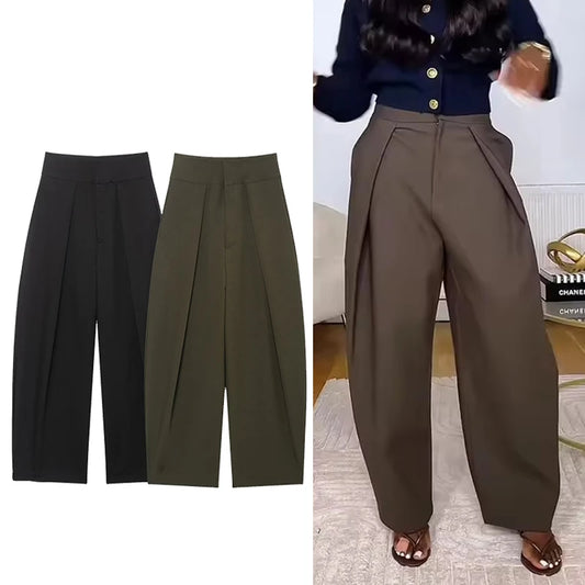 Casual Loose Pants Women High Waist Pleated Straight Long Wide Leg Trousers Female 2026 Spring Autumn Fashion Lady Bottoms ﻿