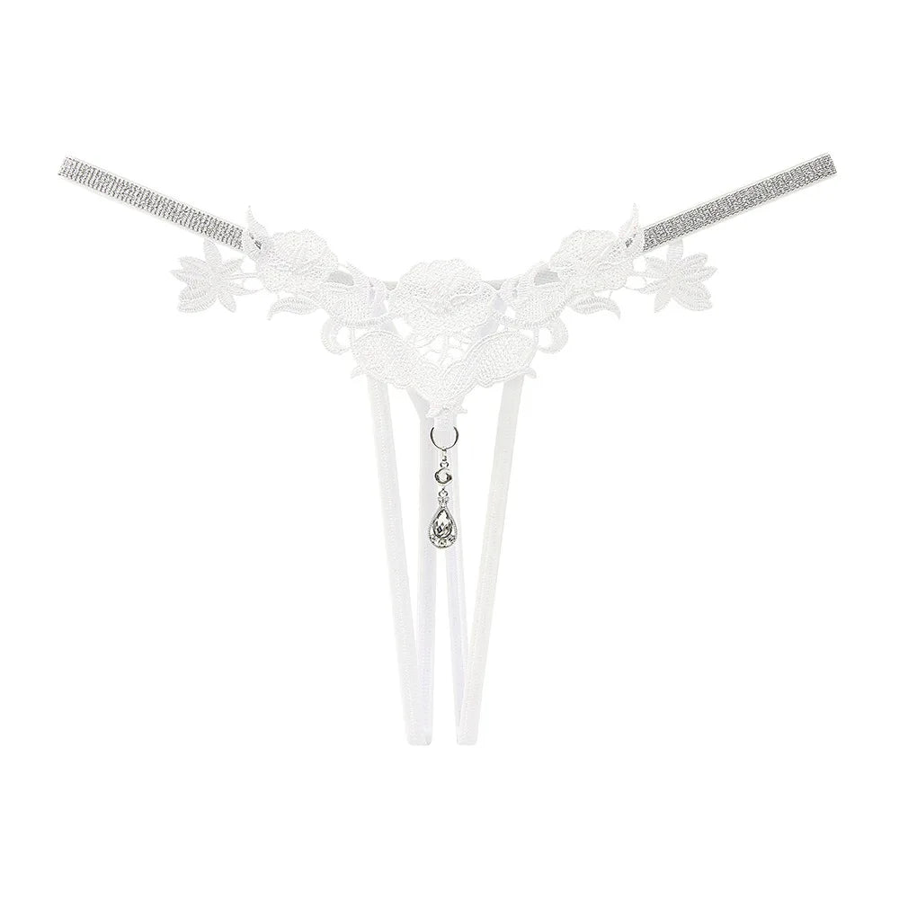 Women Sexy Jewelry Diamond Seductive Erotic Thong G-String Perspective Hollowed Out Embroidery Sexy Underwear Girlfriends Gifts