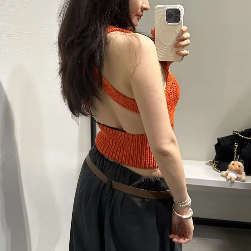 Women's 2026 New knitted Tops Fashion Slim Backless Sexy Unique Women's Tops Blouses Chic Summer Travel Party Young Blouses