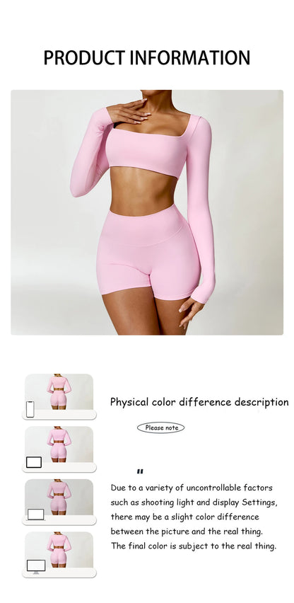 Summer 2PCS Yoga Suit Sports Set Women Quick-Dry Gym Set Women Tracksuit Running Workout Long Sleeve Sports Shirt Yoga Clothing