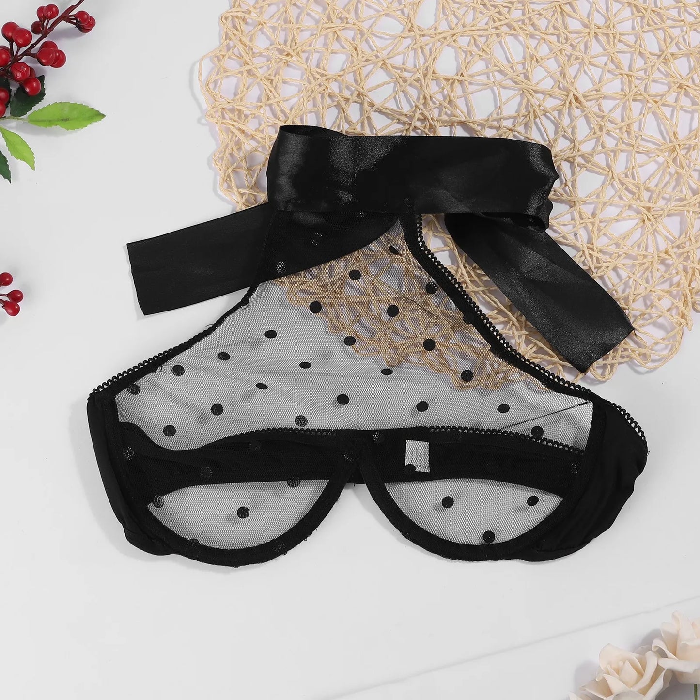 Sexy Adult Push Up Bra 2pcs Ultra-Thin Mesh Sexy Bra And Thong Set Hollow Halter Neck Sexy Lingerie For Women Lencerias Sexy