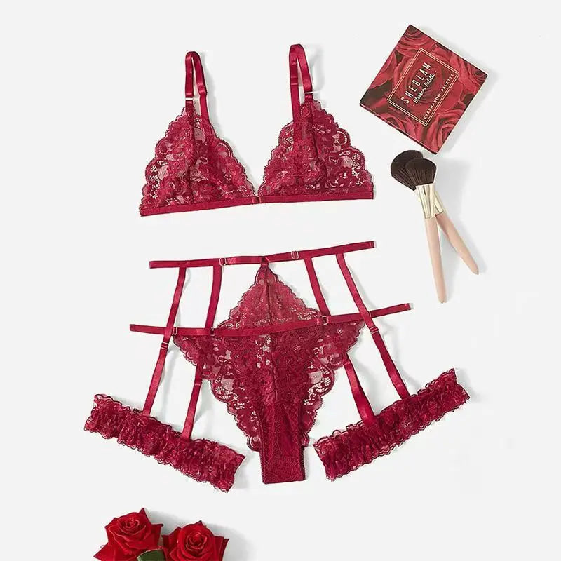 Ladies Fashion Plus Size Lingerie Sleepwear Women Lace Nightie Babydoll Mesh Sexy Nightwear Underwear Bra And Briefs Garter Sets