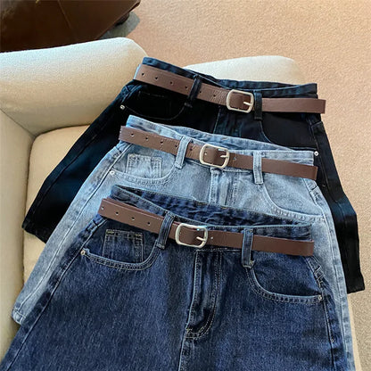 Women High Waist Denim Shorts Summer Chic Streetwear Female Casual Wide Leg Short Pants Solid Color Lady Loose Straight Shorts