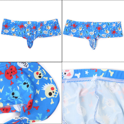 Men Penis Bag Jockstrap Lingerie Soft Hollow Sexy Breathable Boxer Brief Low Rise Skull Print U Pouch Underwear