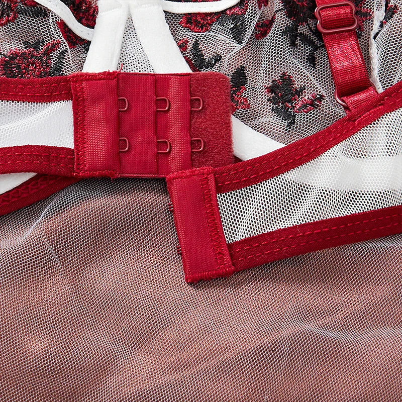 Embroidery Floral Ultra-thin Exquisite Transparent Women Underwear Bra Set
