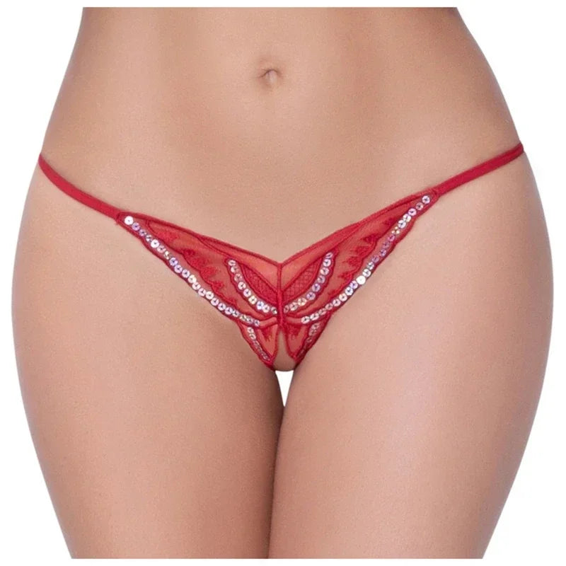 Open Crotch Briefs Thong Transparent T Pants Underwear Ladies Pantys Sexy Lingerie Womens Panties Lace Sequins Embroidery