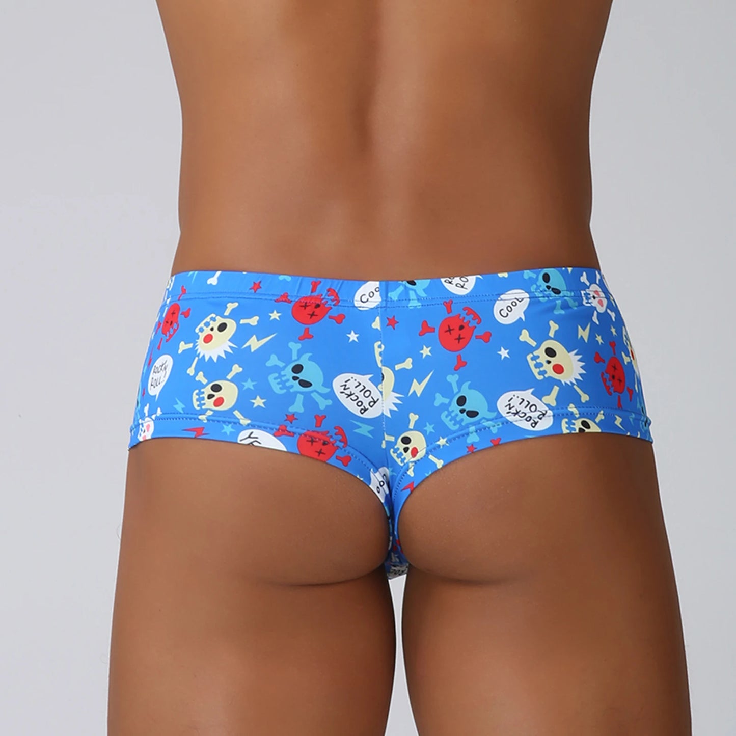 Men Penis Bag Jockstrap Lingerie Soft Hollow Sexy Breathable Boxer Brief Low Rise Skull Print U Pouch Underwear