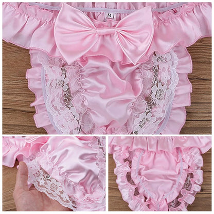 Men Sexy Hollow underpants men Exposed Buttocks Thong Briefs sexy toy mens Panties Sissy Underwear Bowknot Thongs sissy Thongs