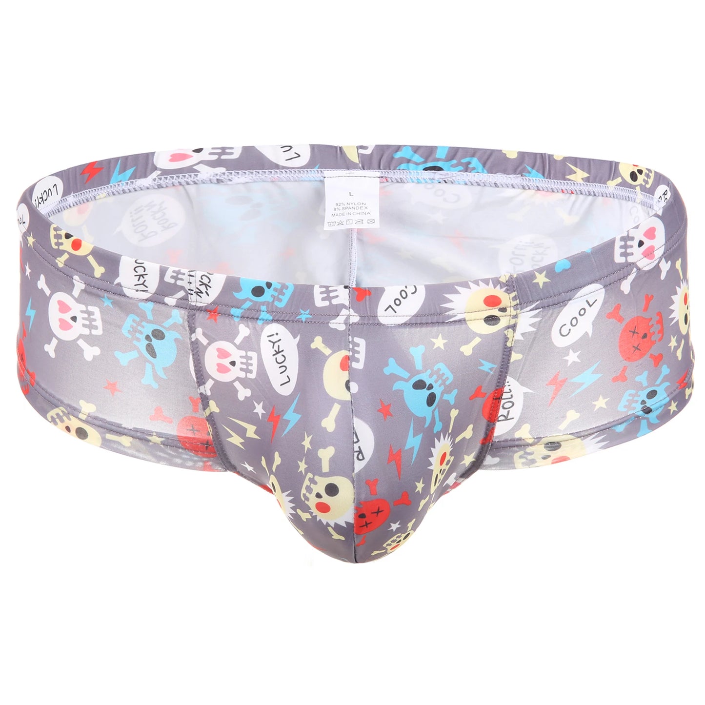 Men Penis Bag Jockstrap Lingerie Soft Hollow Sexy Breathable Boxer Brief Low Rise Skull Print U Pouch Underwear