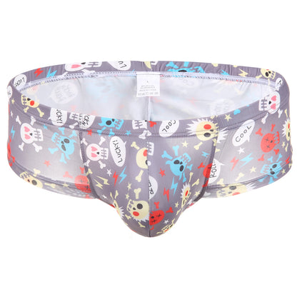 Men Penis Bag Jockstrap Lingerie Soft Hollow Sexy Breathable Boxer Brief Low Rise Skull Print U Pouch Underwear