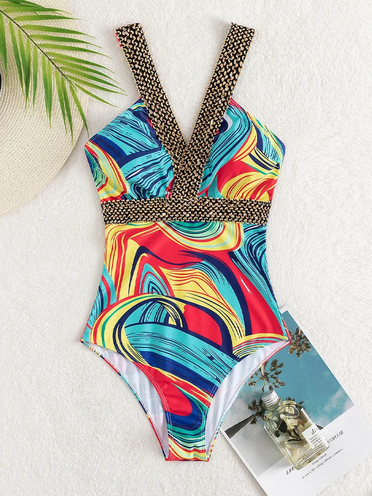 Vigoashely 2026 Sexy Print Strapped Swimwear Women Push UP One Piece Swimsuit Monokini Backless Hollow Summer Bathing Suit