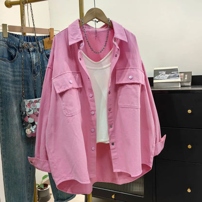 Loose Casual Denim Workwear Jacket Women's Spring Autumn New Version Large Size Shirt Lazy Minimalist Versatile Shirt