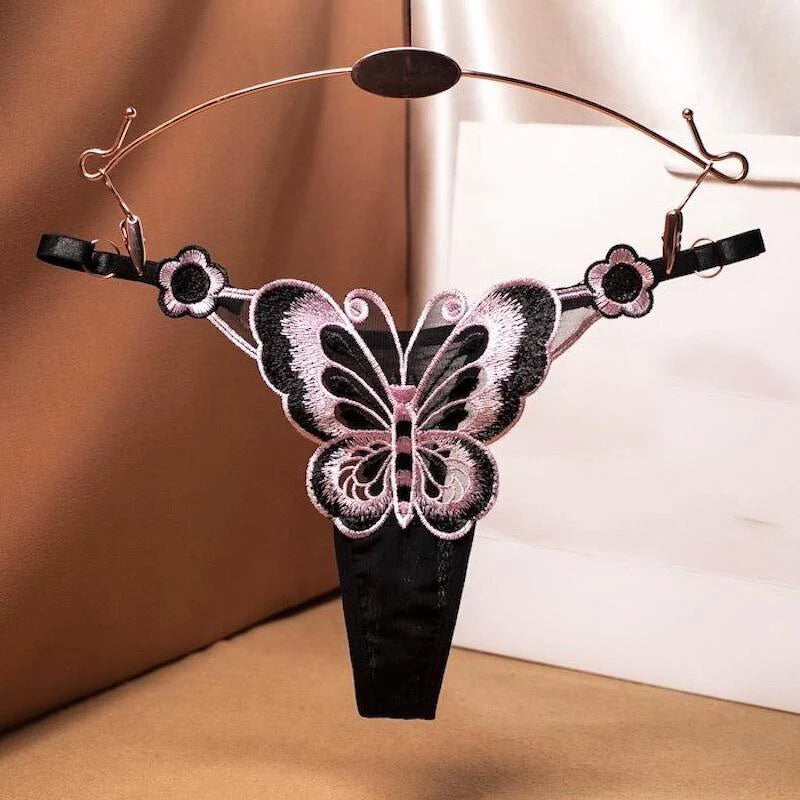 Women's Panties Fashion Sexy Lace Thong Women Butterfly Embroidery Panties Transparent Briefs Panty