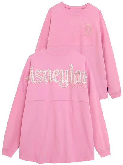 Disney Pink Disneyland Letter Embroidery Cartoon Sequins Pearl Cute Print Sweatshirt Glitter Women Jumper Fleece Pullover Unisex