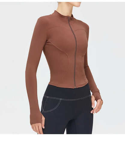 Zipper Long Sleeve Sports Jacket Women Fitness Yoga Shirt Gym Top Activewear Running Coats Push Up Workout Clothes Woman Jacket