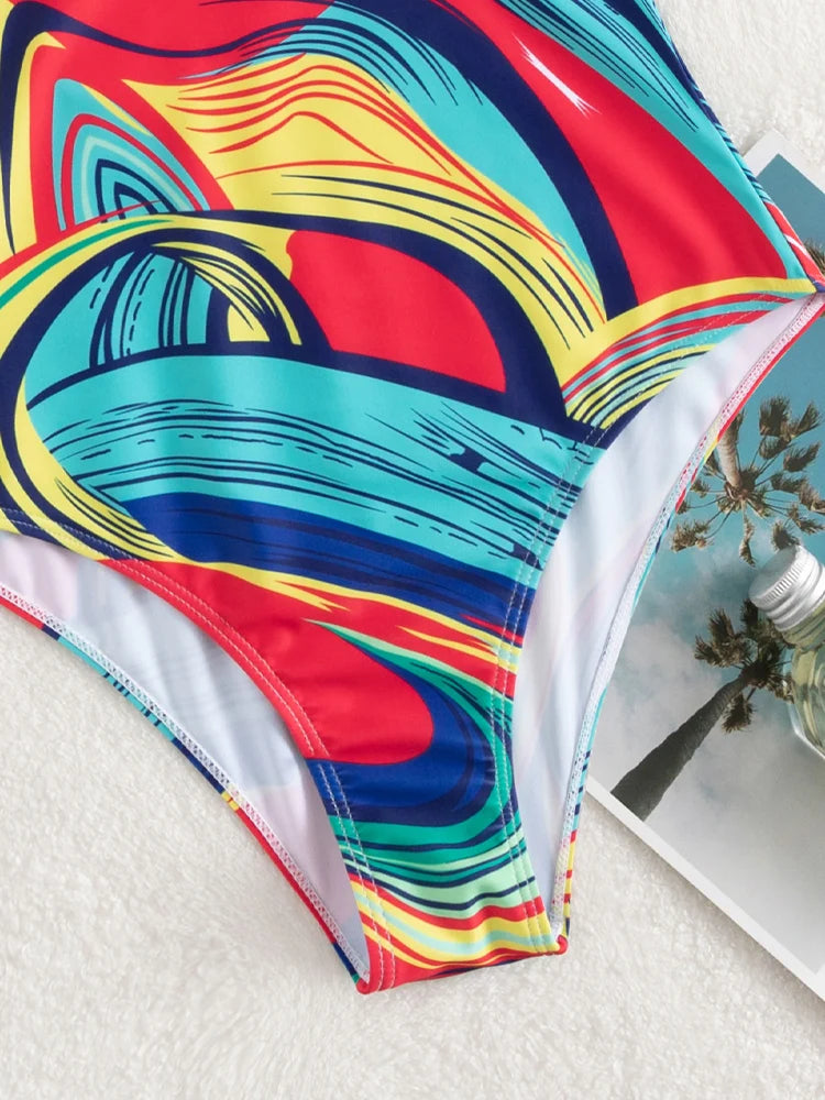 Vigoashely 2026 Sexy Print Strapped Swimwear Women Push UP One Piece Swimsuit Monokini Backless Hollow Summer Bathing Suit
