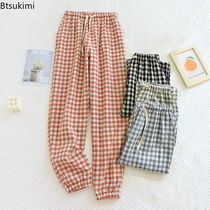 New Women's Casual Home Pants for Couple Plaid Sleepwear Pajama Pants Spring Summer Home Pants for Lovers Men Women Home Bottoms