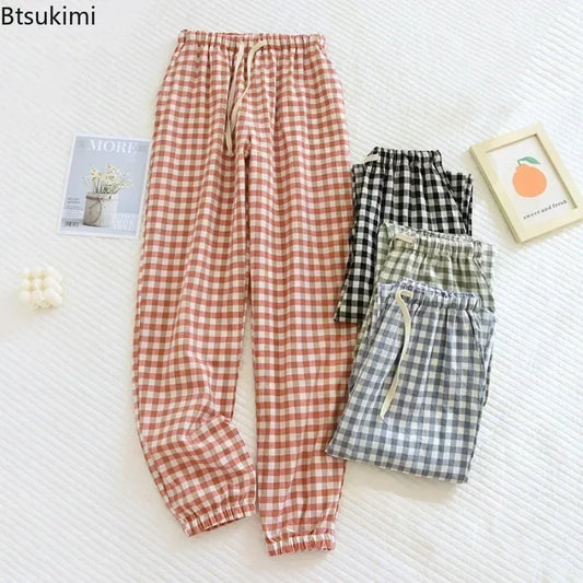 New Women's Casual Home Pants for Couple Plaid Sleepwear Pajama Pants Spring Summer Home Pants for Lovers Men Women Home Bottoms