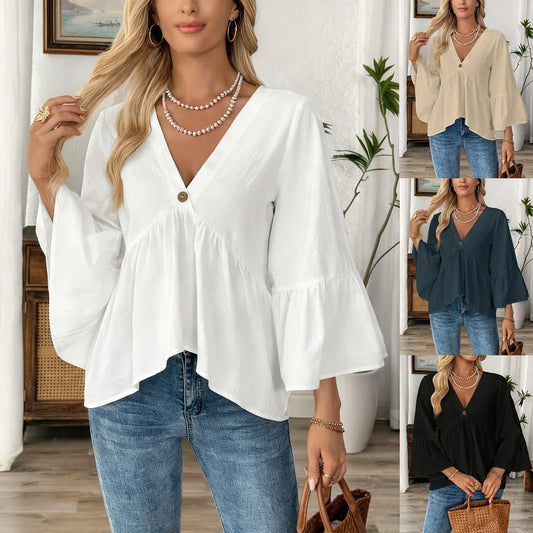 Solid Casual Loose Blouses For Women Fashion 2026 Summer Vintage Women's Oversized Shirts And Blouses Elegant Youth Female Tops
