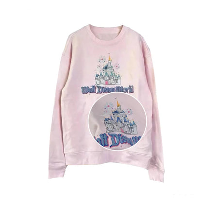 Disney Pink Disneyland Letter Embroidery Cartoon Mickey Minnie Cute Print Sweatshirt Zipper Women Jumper Fleece Pullover Unisex