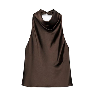MUJER 2025 Halter Tops for Women Black Satin Backless Top Female Pink Summer Beach Top Woman off Shoulder Camisole Top Women