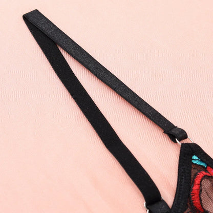 Ellolace Seductive Sexy Lingerie Bra Belt Thong 3PC Set Beautiful Floral Embroidered Intimate Tempted Women Underwear