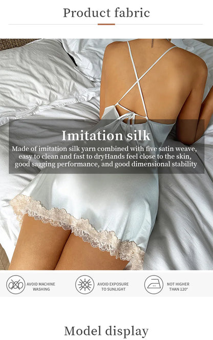 Sexy Nightdress Women's Nightgown V-neck Night Dress Sleeveless Lace Soft and Comfortable Loungewear Sleepwear Base Skirt