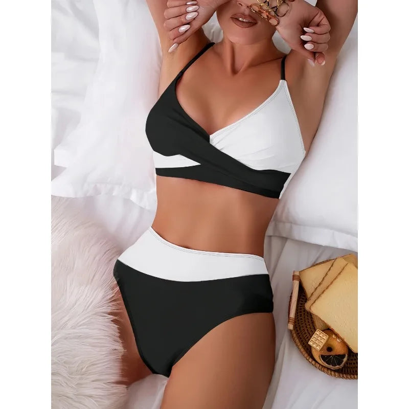 2026 New Patchwork Two-Piece bikini Swimsuit Sexy Women Tight Hollow Swimsuit Backless Swimwear Cross Push Up Beach Bathing Suit