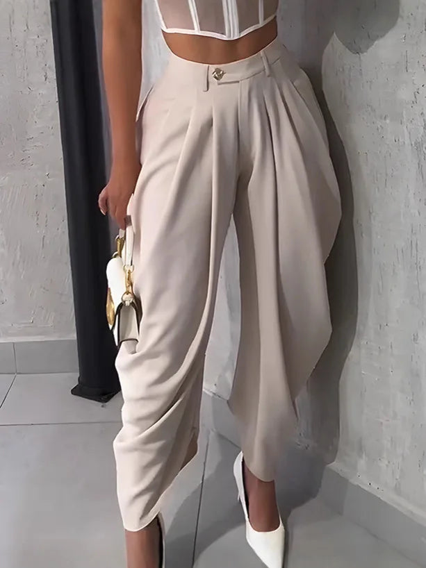 Casual Loose Pants Women Chic High Waist Pleated Wide Leg Trousers Female 2025 Fashion Autumn Lady Pants Bottoms Women Clothes
