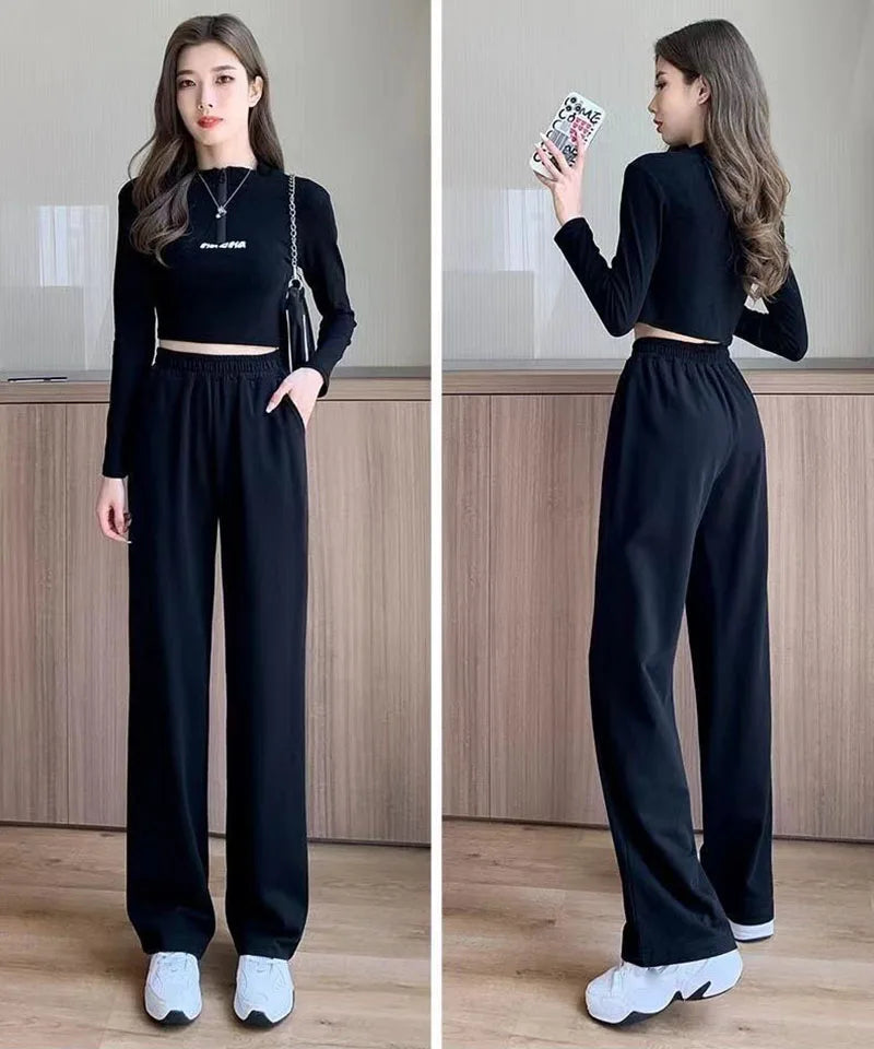Xpqbb Black Gray Sweatpants for Women 2024 Summer New Basic Baggy Sports Pants Female Casual All-match Joggers Straight Pants