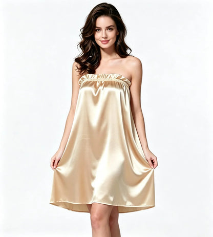 Sexy Women Suspenders Nightdresses Sleepwear Satin Silk Female Sleeveless Nightwear Sleep Nightdress Ladies Strapless Nightgown