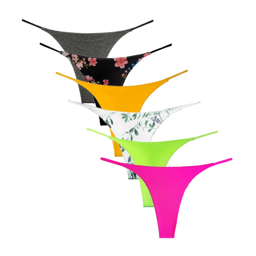 6PCS/Set Strap Thong Double Layer Cotton Panties for Women Plus Size Sexy Seamless Underwear Leopard/Camouflage G String